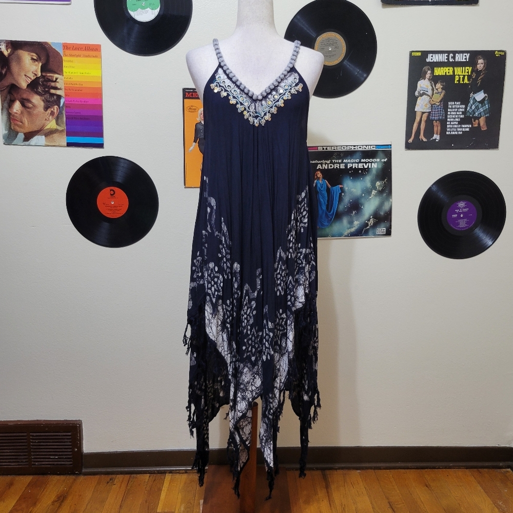 Shoreline | One Size Black & White Boho Fringe Dress